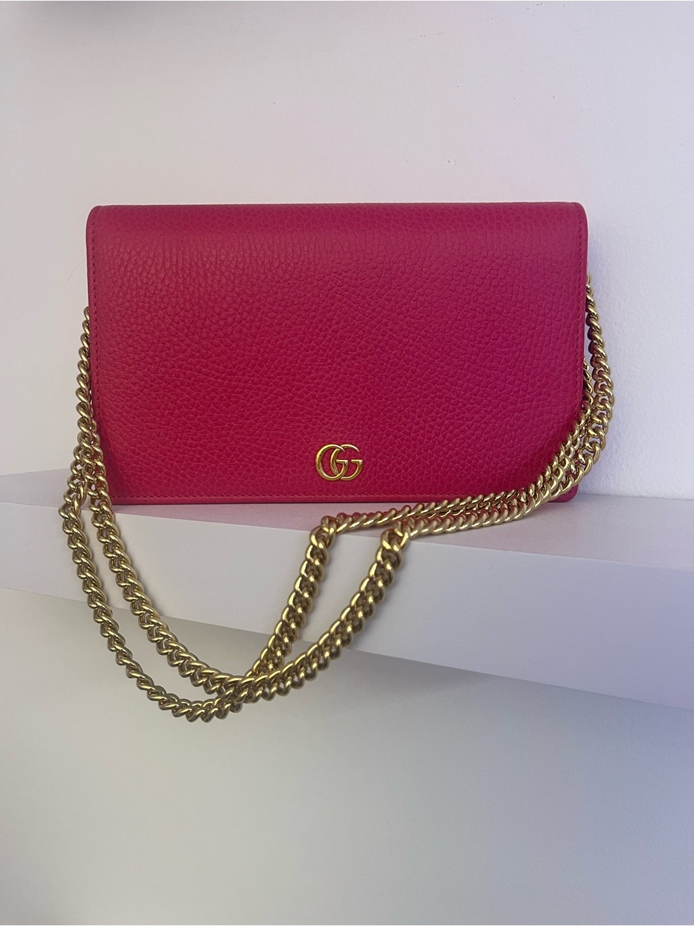Gucci GG Marmont Pink Pebbled Leather Wallet on Chain + Packaging - Picture 11 of 14